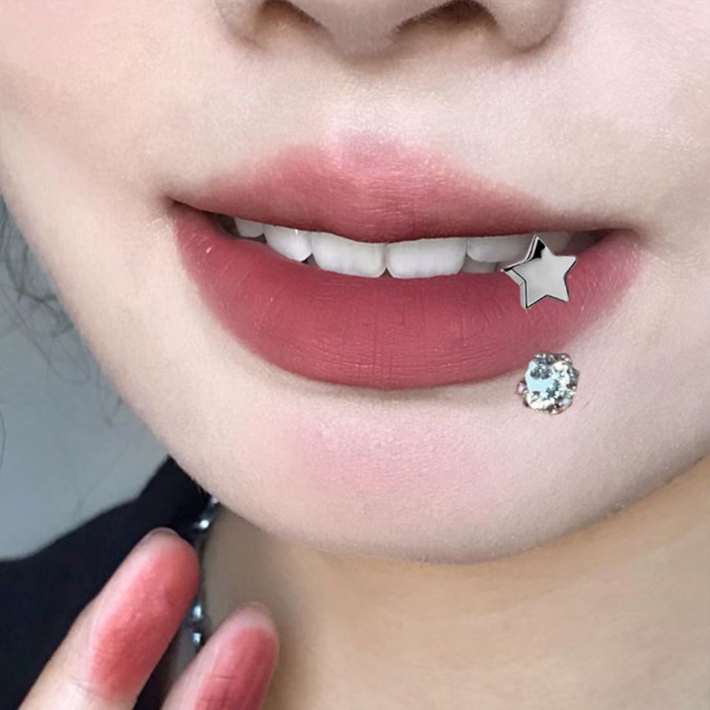 1 Khuyên Xỏ Môi Đính Đá zircon Hình Bướm Trái Tim Bằng Thép Không Gỉ