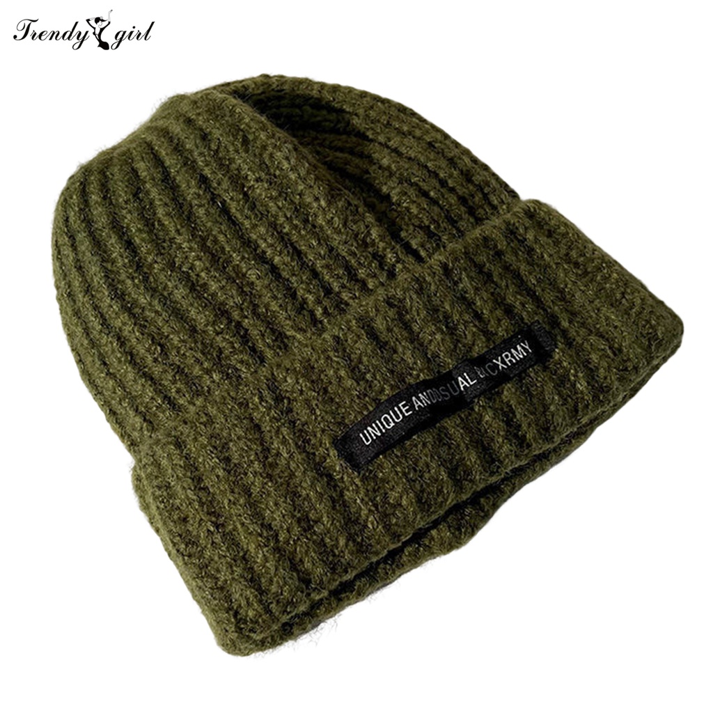 Mũ beanie Dệt Kim Dày Dặn Màu Trơn Giữ Ấm Mùa Đông Phong Cách Nhật Bản Cho Nữ