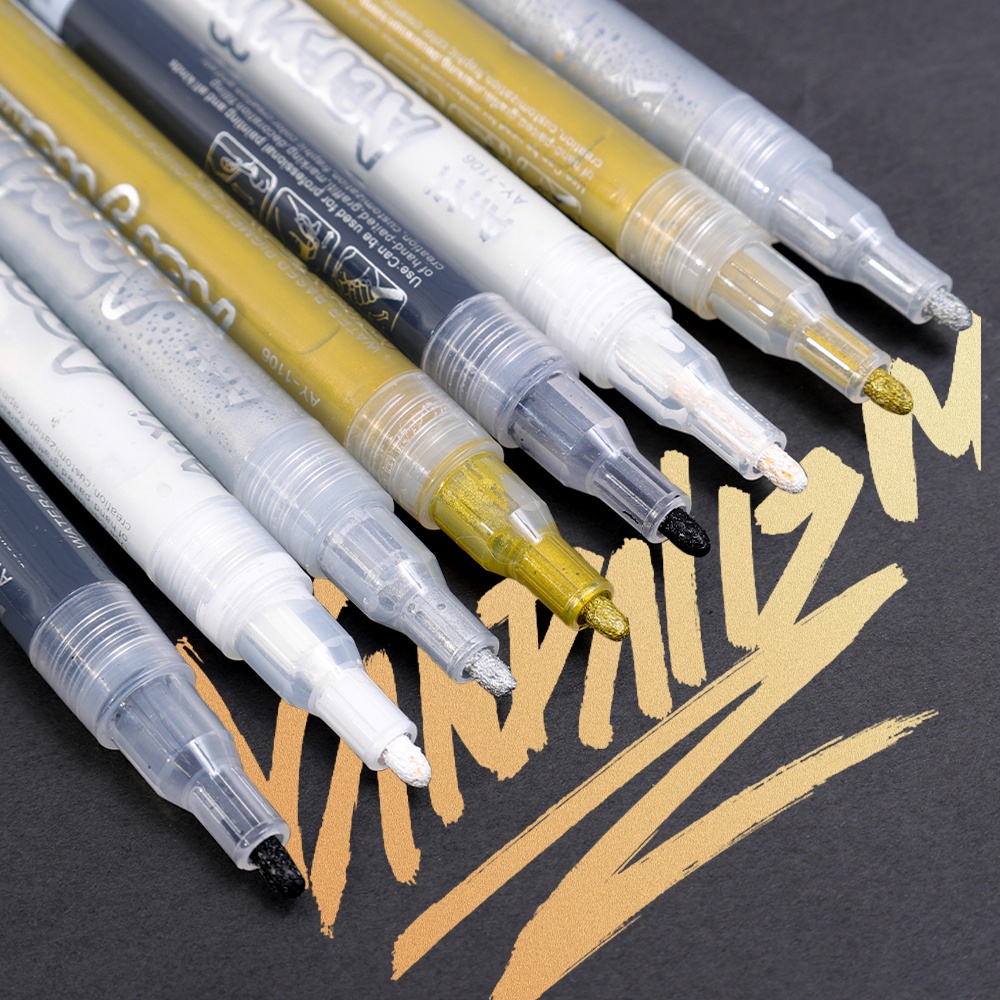Bút Đánh Dấu acrylic Màu Vàng / Bạc / Bút Lông Đánh Dấu acrylic graffiti Nghệ Thuật / Bút Đánh Dấu Vĩnh Viễn Cho Gỗ / Kính / Kim Loại Nhanh Khô Dùng Trong Trường Học / Văn Phòng