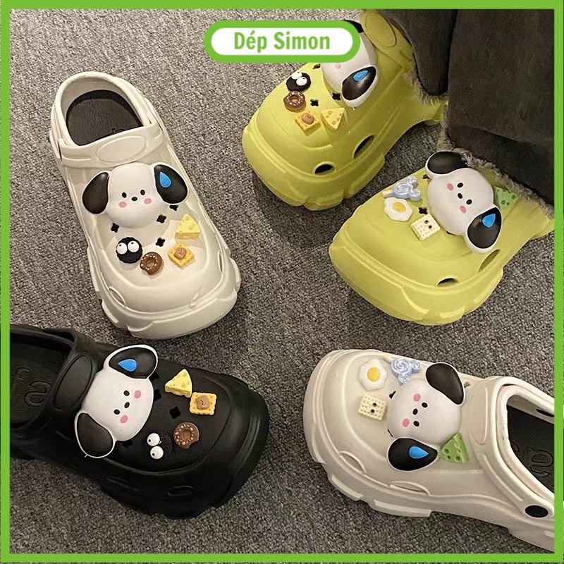 Dép Sục Cross Đế Bánh Mì Nam Nữ Cao 3cm Sticker Hình Chó Chất Liệu EVA Nhẹ Êm, Trend Thu Đông 2023