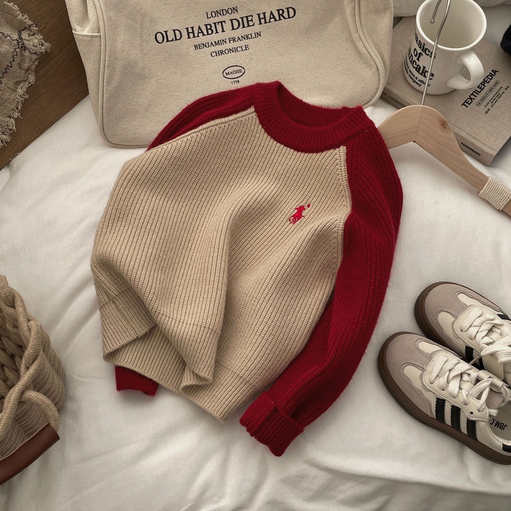 Áo sweater Dệt Kim Dày Dặn Cổ Tròn Màu Khối Phong Cách Hàn Quốc Thời Trang Thu Đông Mới 2023 Dành Cho Bé Trai Và Bé Gái