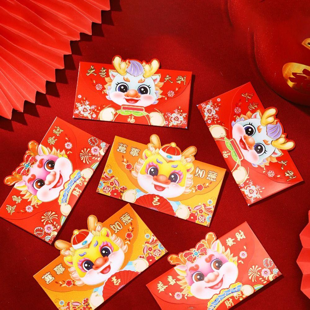 Btlimer Set 6 Bao Lì Xì Hình Rồng Đỏ Năm Mới Phong Cách Trung Hoa