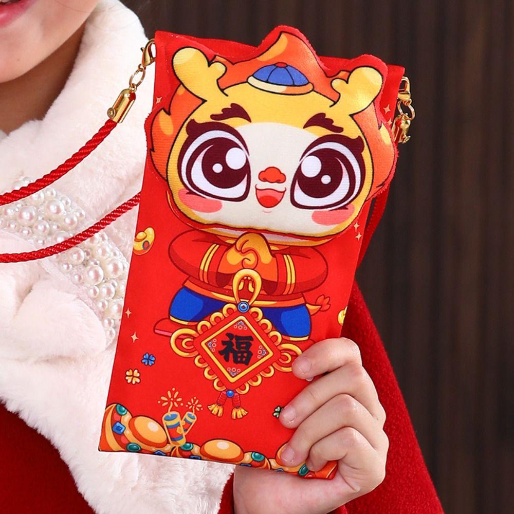 Shanhai Túi Đeo Chéo Vai Đựng Tiền Họa Tiết Rồng Đỏ Hoạt Hình Năm Mới 2024 Phong Cách Trung Hoa