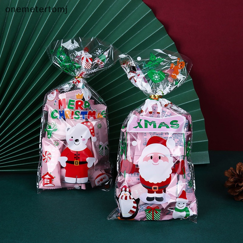 Onemetertomj Set 50 Túi Nhựa Đựng Bánh Kẹo Giáng Sinh Làm Quà Tặng Bông Tuyết Ông Già Noel Đóng Gói Quà Tặng Năm Mới