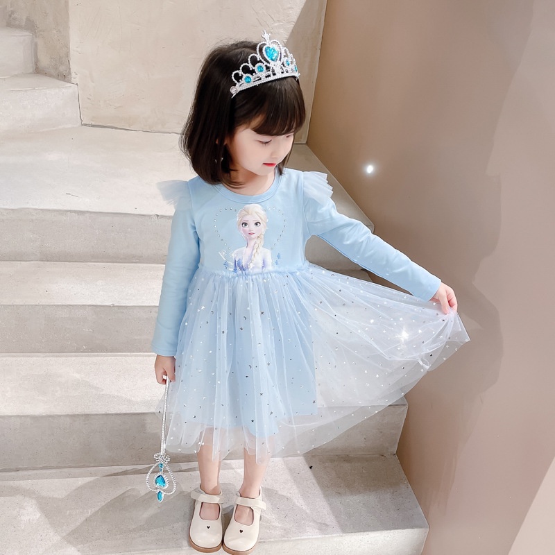 Momo Đầm Công Chúa elsa Tay Dài Thời Trang Mùa Thu Cho Bé Gái