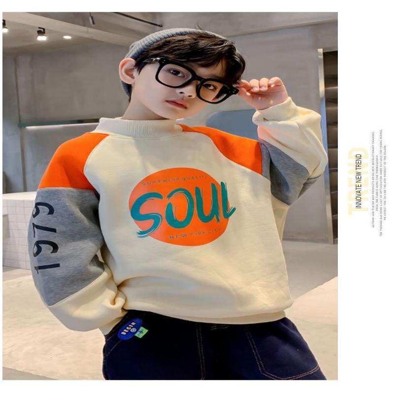 Áo sweater Tay Dài Đệm Nhung Dày Giữ Ấm Mùa Thu Và Mùa Đông Kiểu Mới Dành Cho Bé Trai 5-16 Tuổi