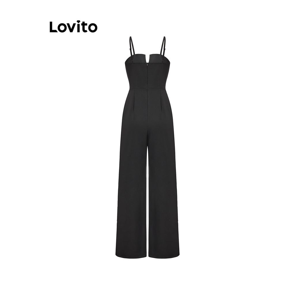Jumpsuit Lovito cắt xẻ có túi màu trơn thanh lịch cho nữ L65ED192