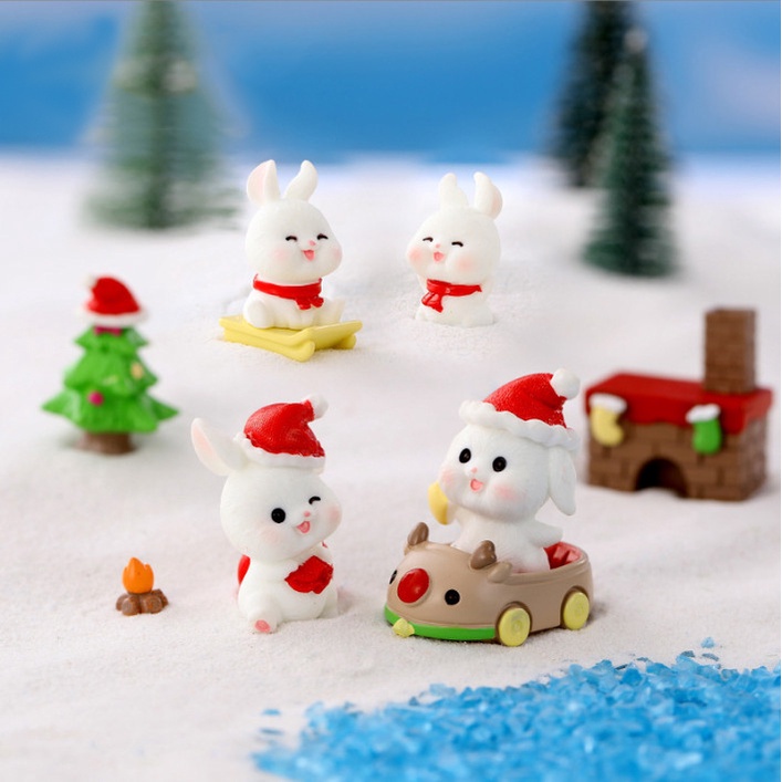 Mô hình Decor terrarium tượng thỏ giáng sinh trang trí bàn học, chậu cây, quà tặng