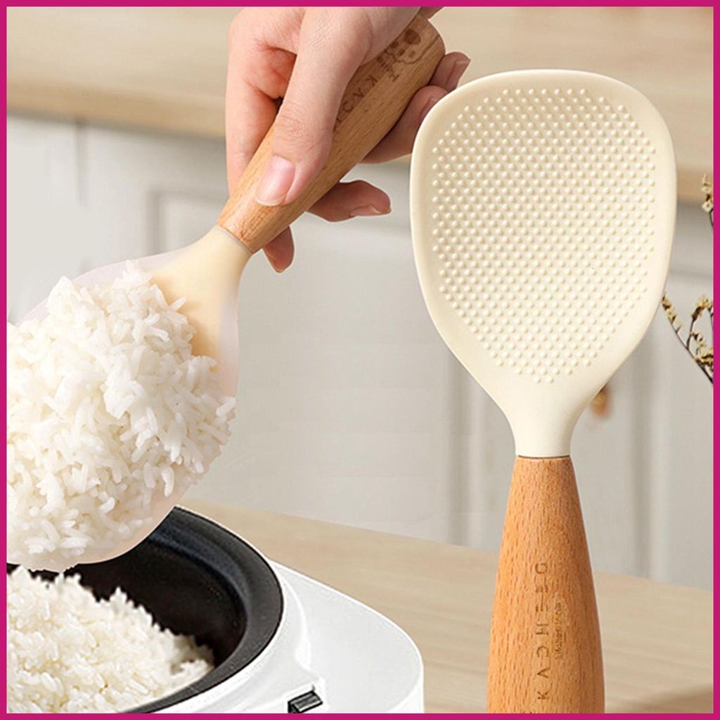 Muỗng Xới Múc Cơm Chống Dính Cán Gỗ Phong Cách Nhật 7.7x20.7cm