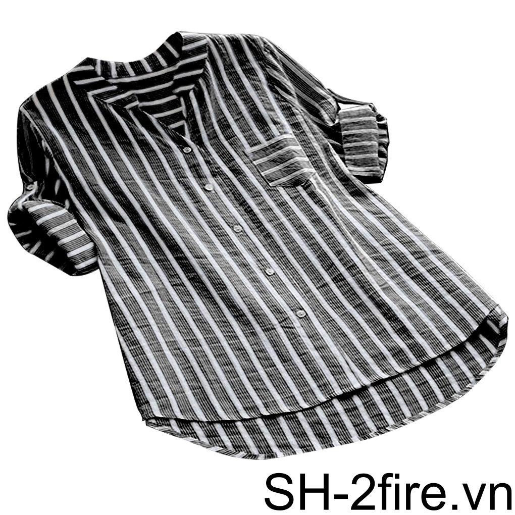 Áo Sơ Mi Nữ Tay Dài Kẻ Sọc Cổ Chữ v Thời Trang