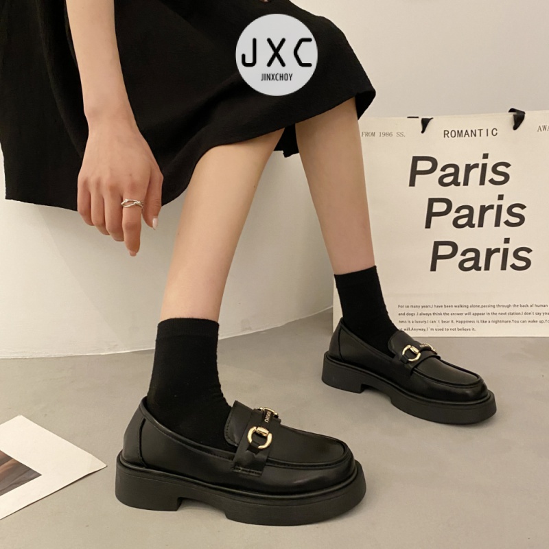 Giày Lười Da Mũi Tròn Đế Dày Phong Cách Nhật Bản Cho Nữ