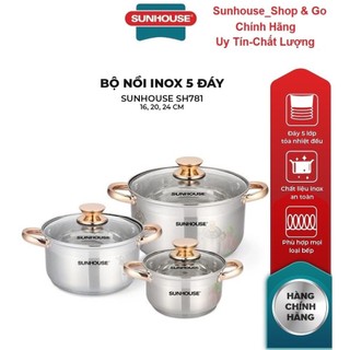 Bộ nồi inox bếp từ sunhouse 5 đáy sh781 _hàng chính hãng