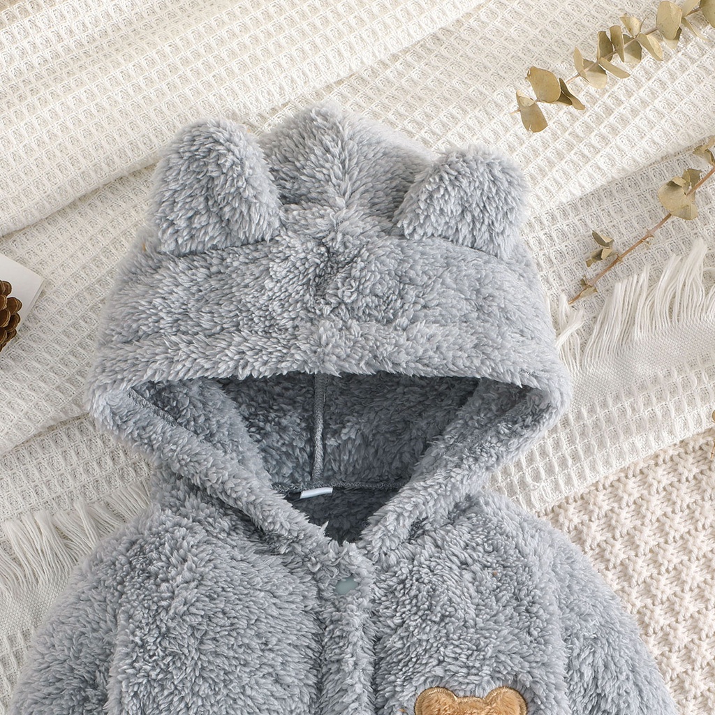 Body bé gái bé trai đồ sơ sinh từ 1 đến 18 tháng Áo Hoodie bodysuit liền thân In Họa Tiết đôi tai Gấu Hoạt Hình Giữ Ấm Mùa Đông Dễ Thương Dành dài tay quần áo cho bé trẻ em