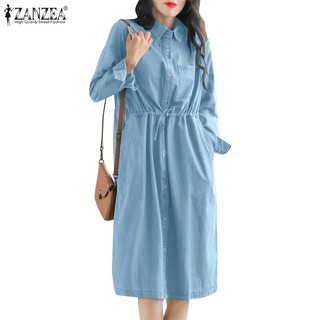 ZANZEA Áo Sơ Mi Tay Dài Kiểu Dây Rút Thời Trang Hàn Quốc Cho Nữ