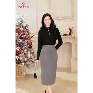 Áo len đen cổ cao, cổ và tay dệt lỗ AL007B33 Toson
