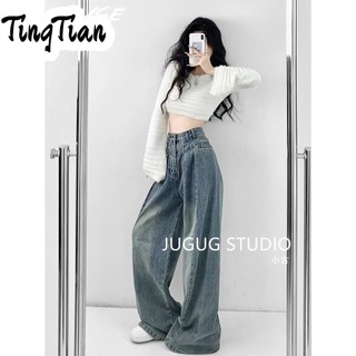 TINGTIAN  quần ống rộng quần nữ jean phong cách Retro Ống Rộng siêu đẹp 2023 MỚI Chic Chất lượng cao Cái mới Hàn Quốc WNK23906F8 36Z230909