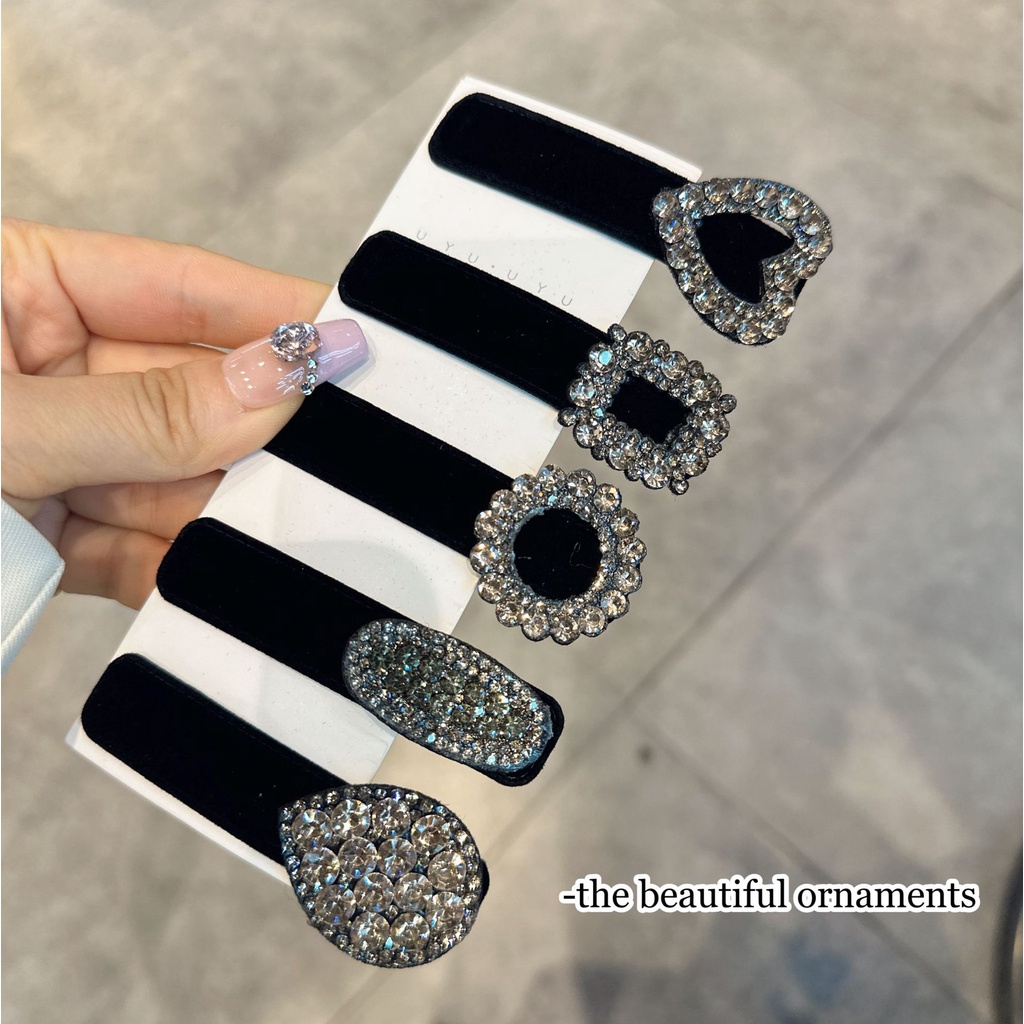 Kẹp Tóc Nhung Đen Đính Đá Sang Trọng Thời Trang Thu Đông 2023