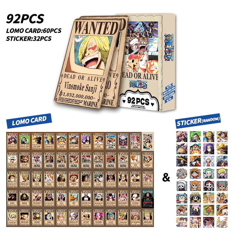 ONE PIECE Photocard Lomo Card Postcard Stickers hẻ 60 chiếc + nhãn dán 32 chiếc