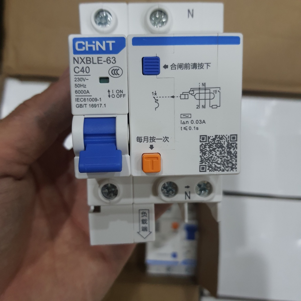 Cầu dao chống giật 220v 1P+N CHINT 10A đến 63A Aptomat chống giật 1p chống dòng dò chống quá tải bảo vệ an toàn