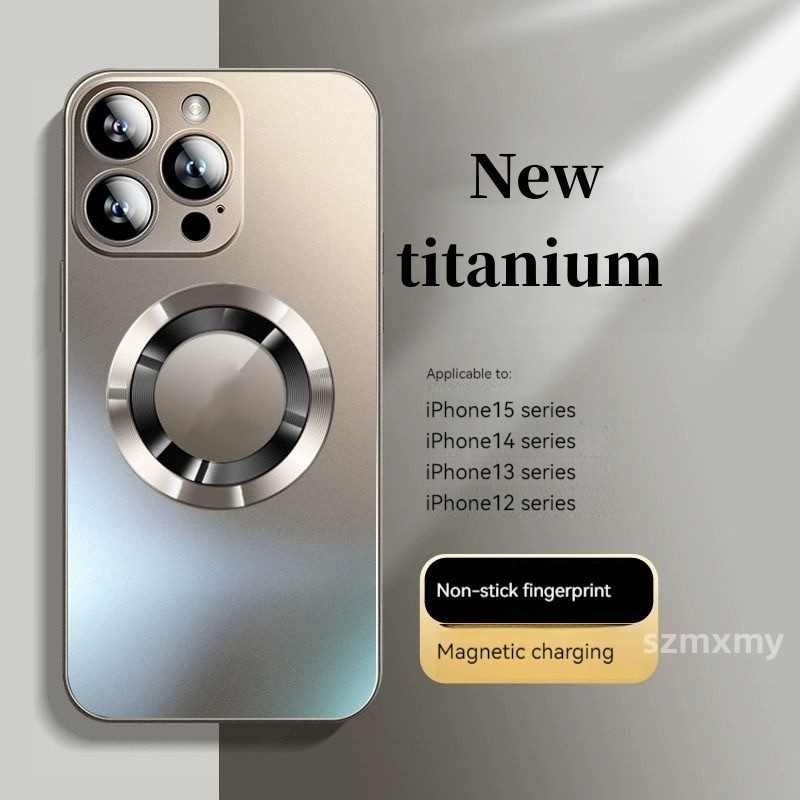 Ốp Điện Thoại Bằng Titan Mặt Kính Từ Tính Chống Dấu Vân Tay Bảo Vệ Ống Kính Máy Ảnh Cho iphone 15 13 12 14 pro max