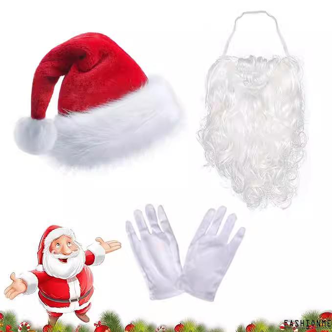 Set Nón + Râu + Kính + Găng Tay + Khăn Lau Thời Trang Bằng Nhung Màu Tương Phản Phong Cách Giáng Sinh Dành Cho Tiệc Giáng Sinh