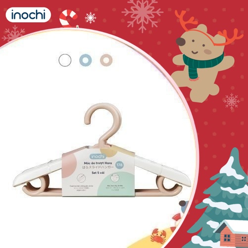 Móc áo trượt Inochi - Hara 178( set 5 chiếc) màu Trắng/Hồng/Xanh