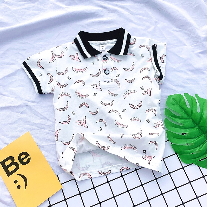 Áo Thun polo Tay Ngắn Vải cotton Thoáng Khí In Hình Quả Chuối Dễ Thươn