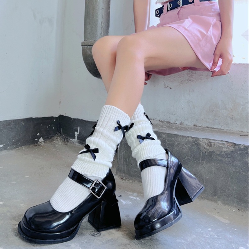 Tất Dệt Kim Giữ Ấm Chân Phối Nơ Dễ Thương Phong Cách Nhật Bản Cho Nữ