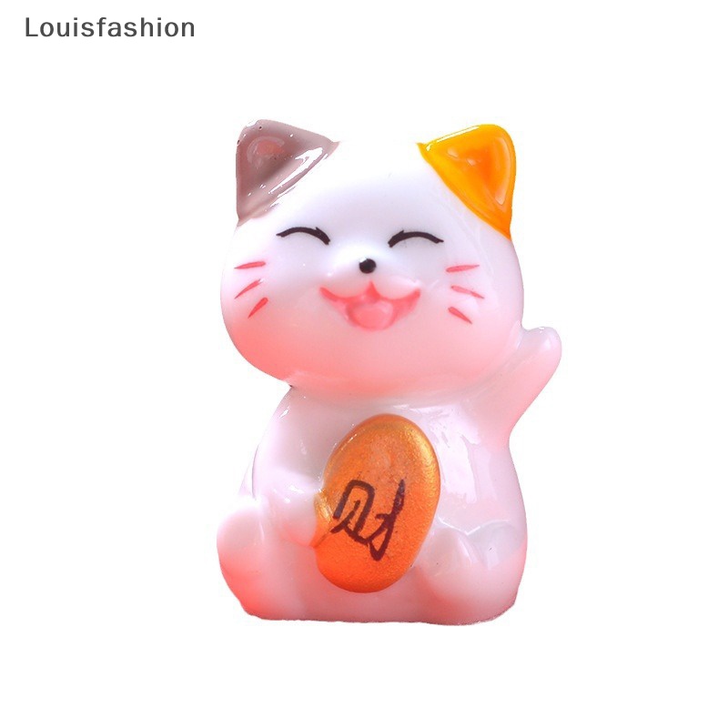 Louisfashion Tượng Mèo May Mắn mini Bằng Nhựa resin Để Bàn Trang Trí Tiểu Cảnh