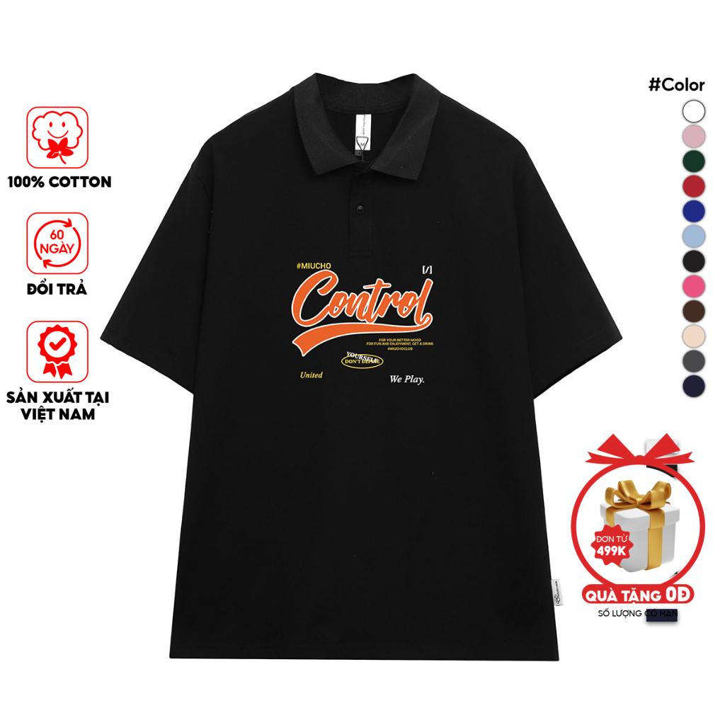 Áo polo nam form rộng đẹp PLD175 Miucho tay lỡ vải cotton mềm mại cho nam in Typography