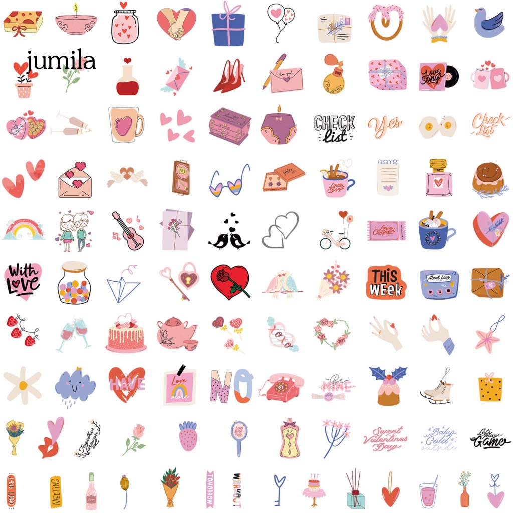 Bộ 100 Miếng Dán Chống Thấm Nước Họa Tiết Dễ Thương Dùng Trang Trí Sổ Tay / Hành Lý / Ngày valentine