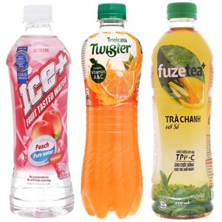 [6 CHAI] Nước ngọt không ga các loại Cam Ép Twister 450ml/ Trà chanh với sả Fuze Tea 450ml/ Nước trái cây Ice+ đào 490ml
