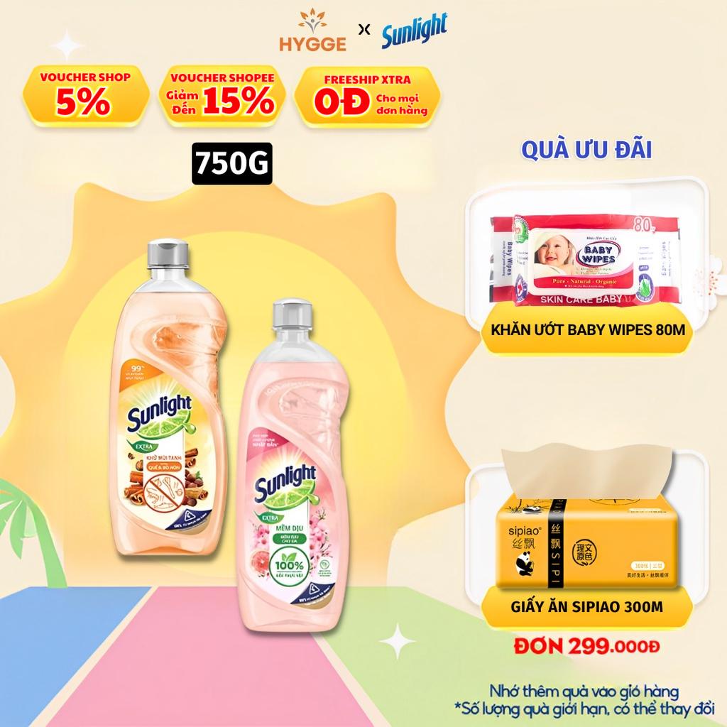 Nước Rửa Chén Sunlight Dầu Rửa Bát Hữu Cơ Thiên Nhiên Sạch Nhanh 100% Gốc Thực Vật Hương Thơm Tươi Mát 750g