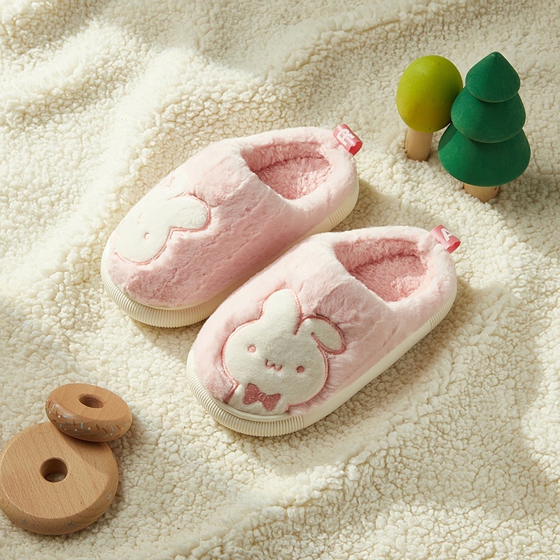 Cheerful Mario Dép Bông Đi Trong Nhà Bằng cotton Giả Lông Thỏ Siêu Ấm Hình Gấu Dễ Thương Cho Bé