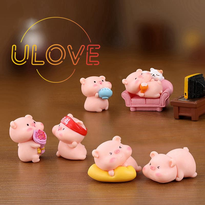 Set 6 Tượng Heo Hồng Dễ Thương Trang Trí Sân Vườn