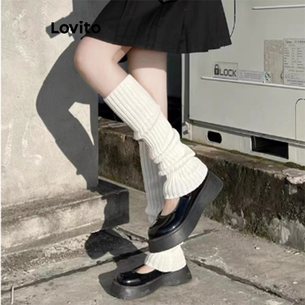 Lovito Giày giữ ấm chân trơn thông thường đan qua đầu gối Tất dài không chân mềm mại cho nữ LNA42004