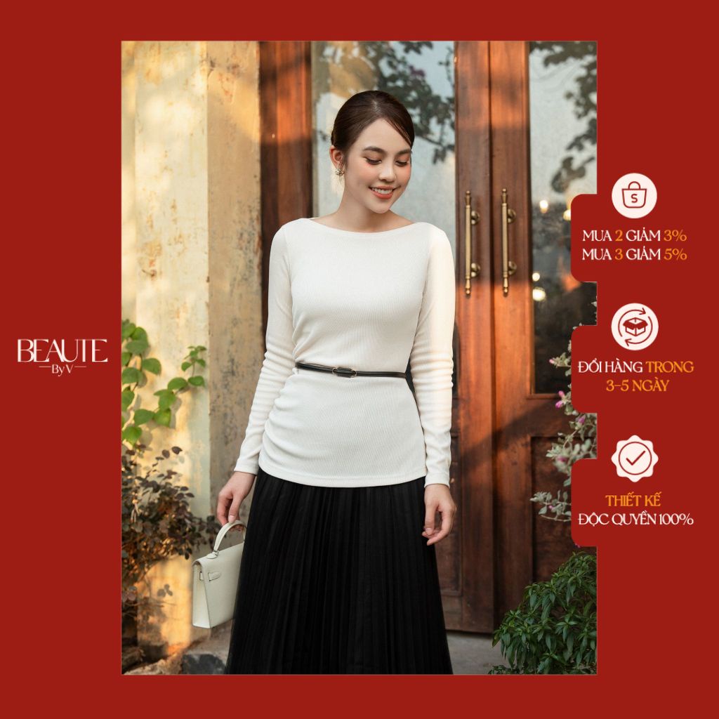 BEAUTEBYV - Áo len nữ cơ bản nhún eo Shilla (KHÔNG KÈM THẮT LƯNG)
