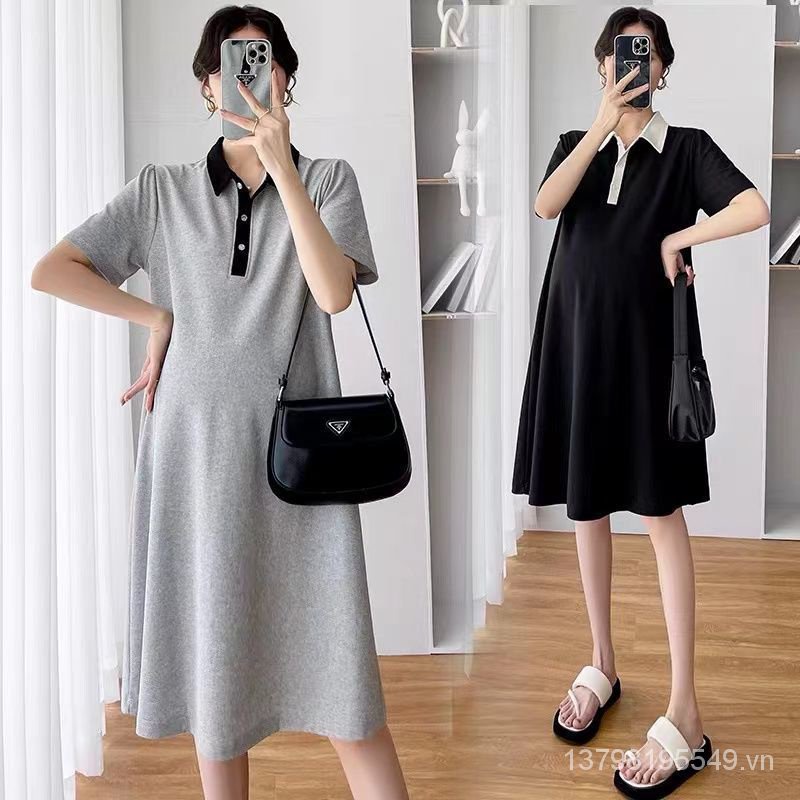Đầm Thun polo Tay Ngắn Thời Trang Mùa Hè Xinh Xắn Cho Mẹ Bầu