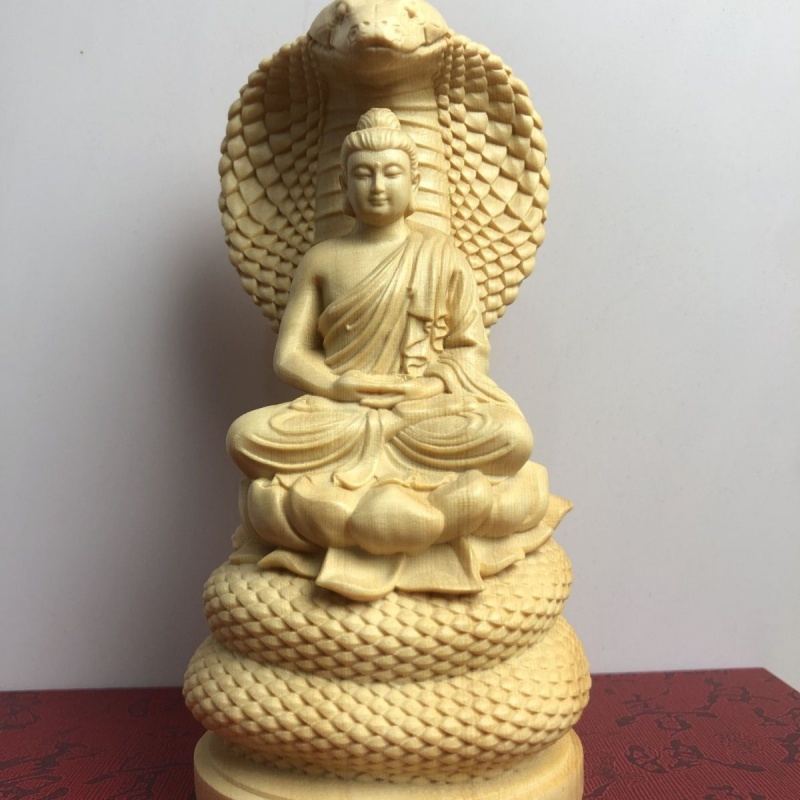 PDK,Tượng Phật Bằng Gỗ Trơn Chạm Khắc Tinh Xảo Để Bàn Trang Trí