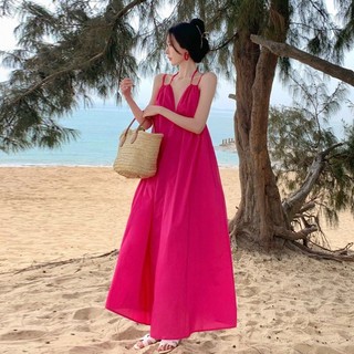 Đầm Dài Hai Dây Dáng Ôm Màu Hồng Trà Đỏ Phong Cách Pháp Thời Trang Mùa Hè Hàng Mới Dành Cho Bạn Nữ