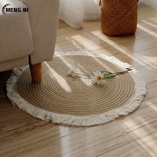 Thảm cotton Lanh Trải Sàn Hình Tròn Phối Núm Tua Phong Cách Bắc Âu