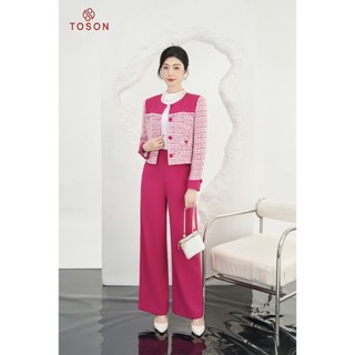 Bộ text hồng sen vest phối hồng quần ống rộng SXTN Toson S8261P14