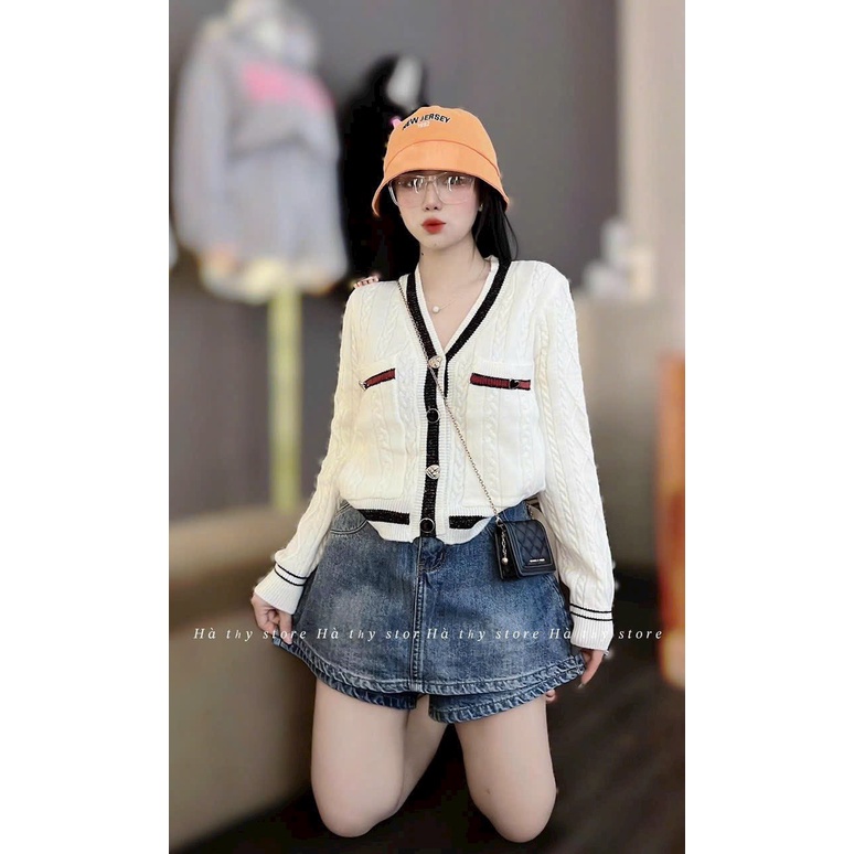 Áo Khoác Len Dập Nổi Phối Túi Trước Cổ Tim Xinh Đẹp -TH - HIEN FS