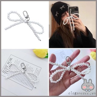 Móc khóa đính hạt ngọc trai giả dùng trang trí túi xách / chìa khóa