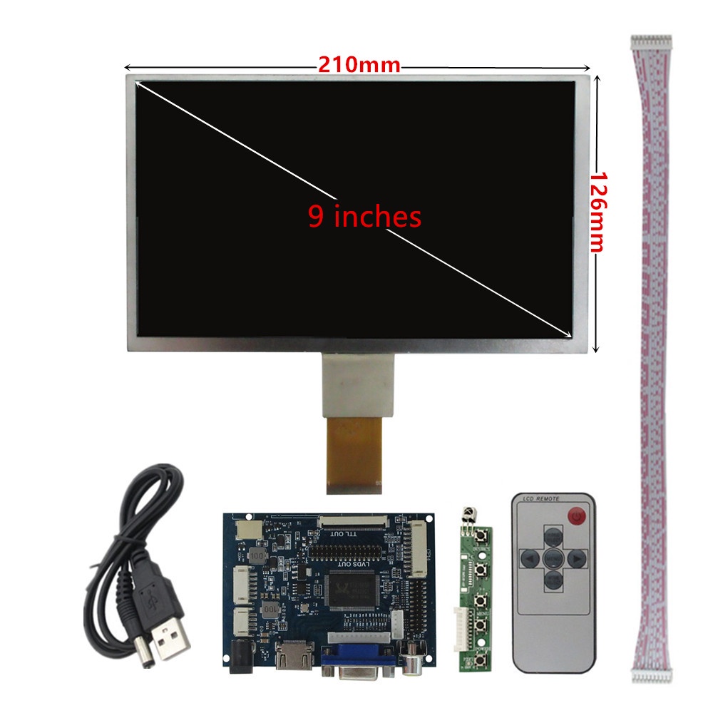 Màn hình LCD 9 Inch 1024 * 600 Màn hình hiển thị Bảng điều khiển trình điều khiển 2AV HDMI- VGA tươn