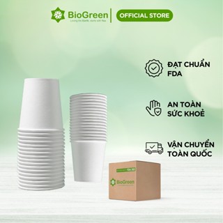 Thùng 200 ly/ cốc giấy Biogreen 12oz - 360ml màu trắng, màu nâu kraft có nắp, 2 lớp 1PE dùng 1 lần