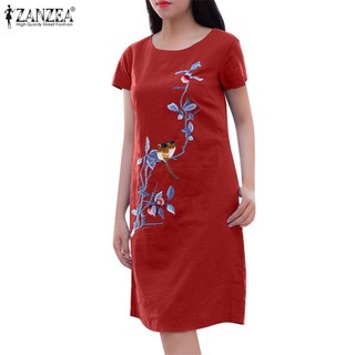 ZANZEA Đầm Nữ Ngắn Tay Cổ Tròn In Hoa Thời Trang Hàn Quốc