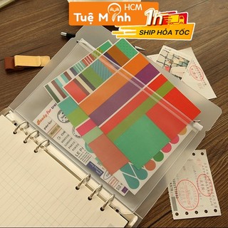 Túi zip gắn sổ còng A5 đựng đồ sticker, note P04, túi pvc phụ kiện sổ còng Tuệ Minh