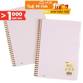 Vở lò xo caro 6x6 mm 200 trang B5 bìa nhựa trong suốt Klong MS 585, tập sổ Klong MS585 giấy dày  VPP Tuệ Minh