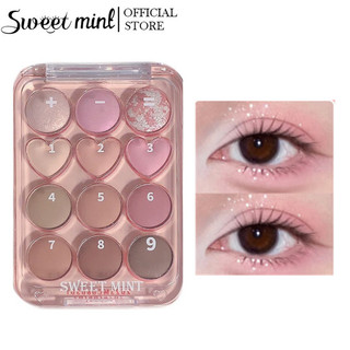 Bảng phấn mắt sweet mint 12 màu kèm phấn má hồng và phấn bắt sáng 3 trong 1 trái tim